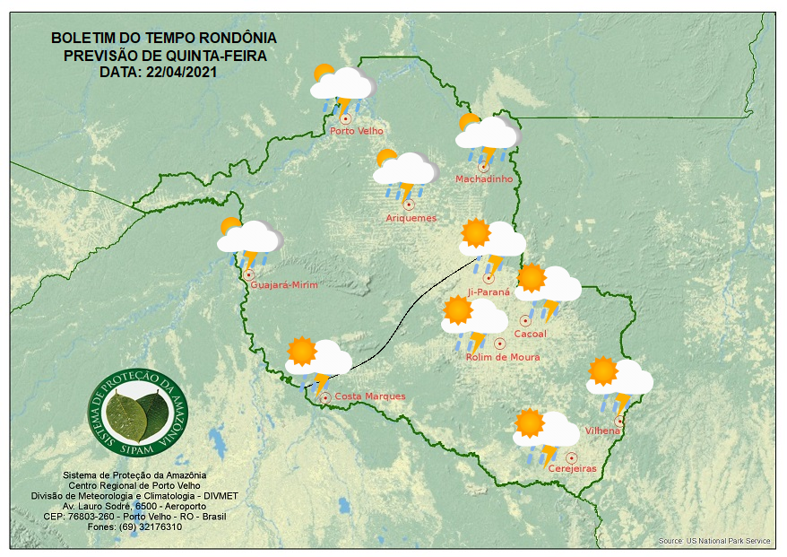 Confira a previsão do tempo para este feriado e quinta (22), em Rondônia 