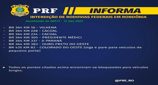 Bloqueios contrários a diplomação de Lula voltam a ocorrer nas rodovias de RO