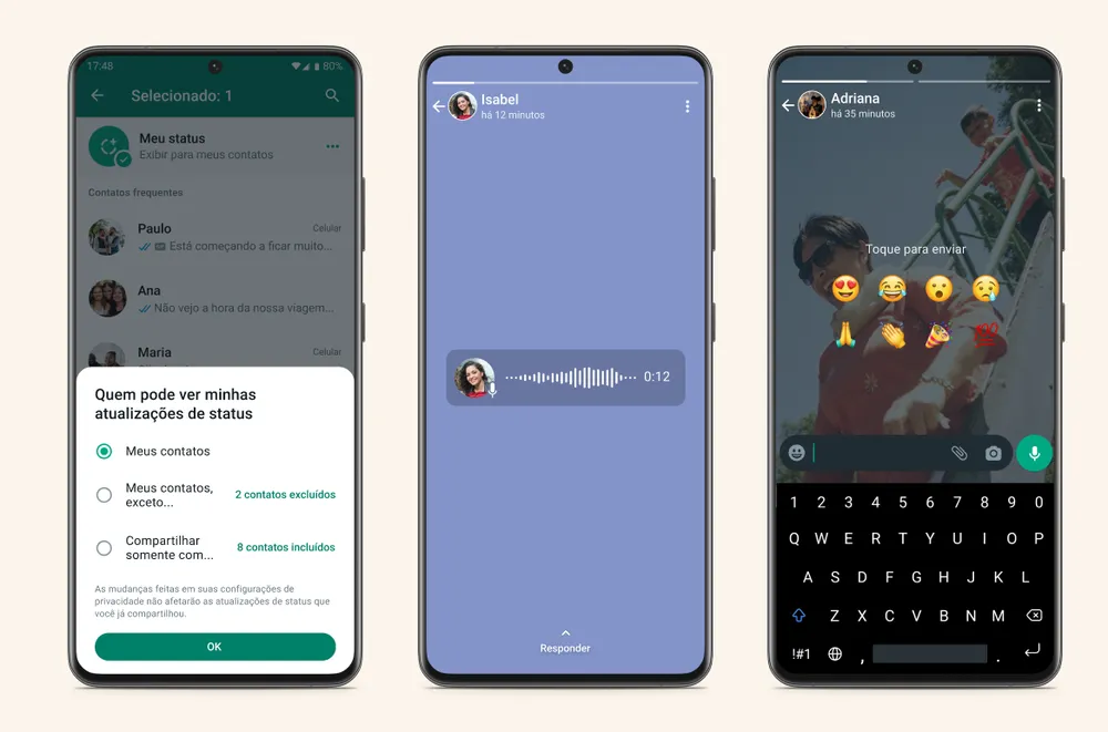 'Status' do WhatsApp ganha áudio, reações com emojis e recurso de privacidade
