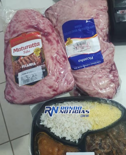Homem é flagrado por seguranças de hipermercado furtando peças de picanha 