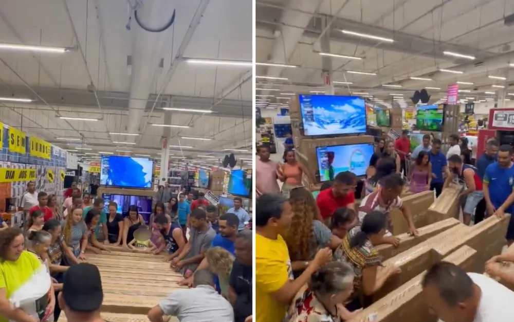 TV anunciada em hipermercado a R$ 105 custava 20 vezes esse valor; vídeo mostra tumulto 