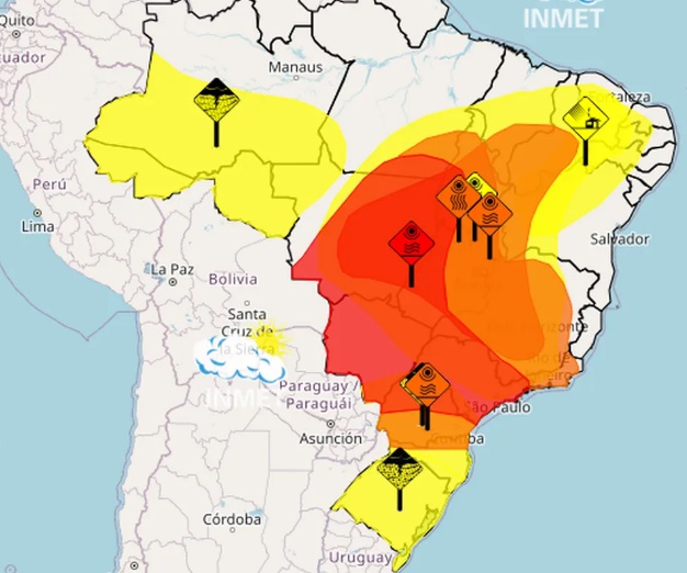 Inmet emite alerta vermelho de grande perigo para nove estados do país 