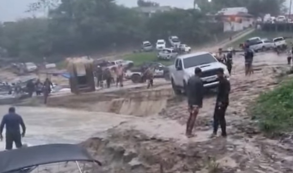 Temporal durante festival de pesca causa prejuízos; caminhonete cai em rio  