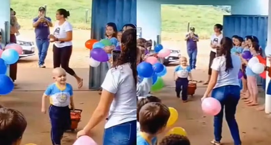 Alunos fazem “corredor do amor” para receber colega que se curou do câncer 
