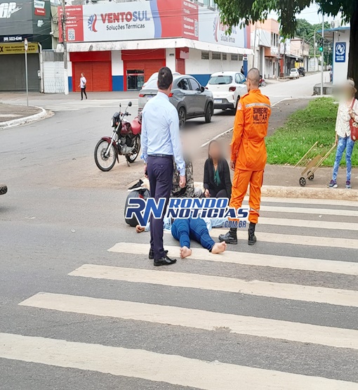 Acidente entre motocicleta e carro deixa mulher ferida em Porto Velho