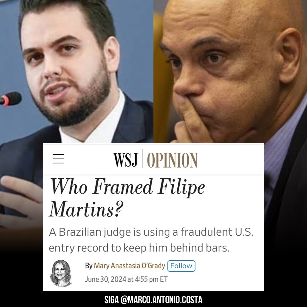 Filipe Martins deveria estar solto, diz poderoso jornal americano 'The Wall Street Journal'