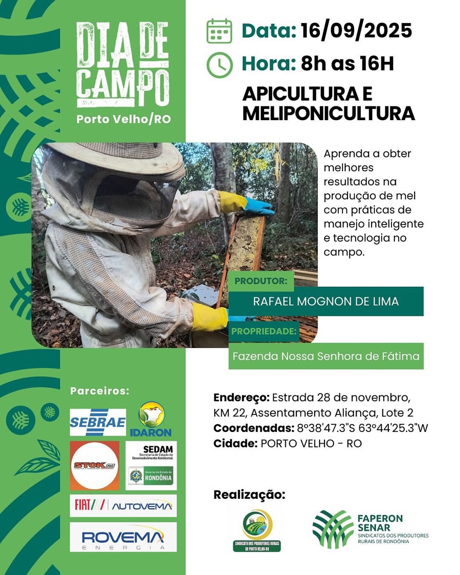 Sistema Faperon/Senar realiza dia de campo com concurso do mel e palestras 