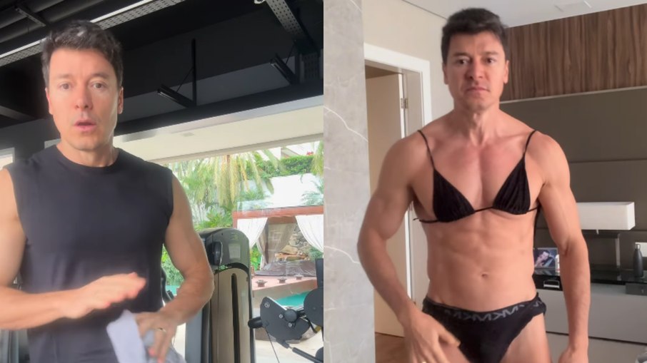 Aos 52 anos, Rodrigo Faro surpreende e aparece de biquíni em casa: "Tudo para aparecer"
