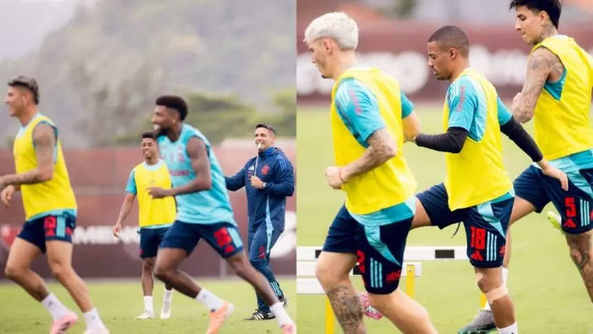 Filipe Luís define time titular para jogo do Flamengo x Santos em treino deste sábado
