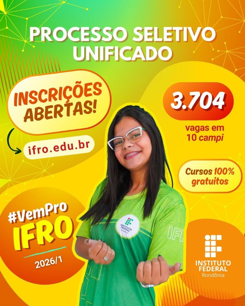 IFRO abre inscrições para o Processo Seletivo 2026/1, com mais de 3.700 vagas gratuitas