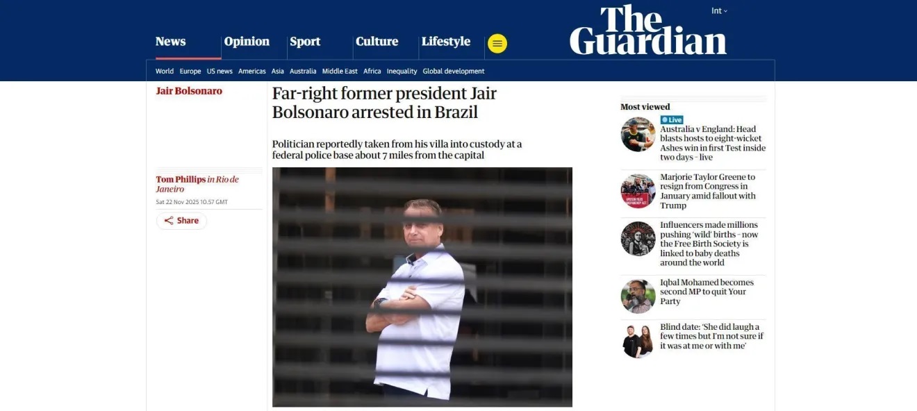 Imprensa mundial repercute prisão do ex-presidente Jair Bolsonaro neste sábado, 22