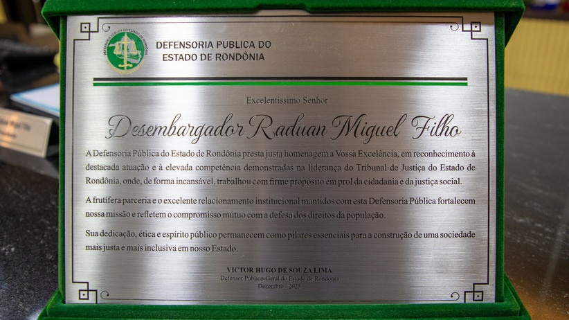 Defensoria Pública homenageia presidente do TJRO por liderança e parceria 