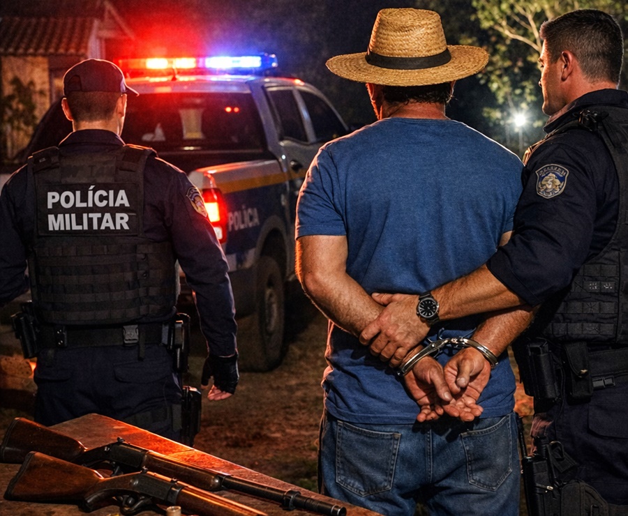 PM prende suspeito após ameaça e disparos de arma de fogo em área rural de Chupinguaia
