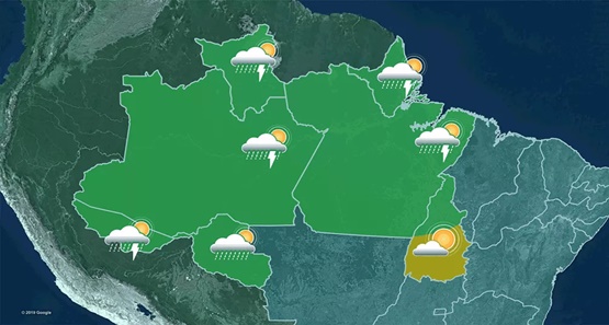 Previsão de chuvas intensas para região norte neste domingo, 11/01