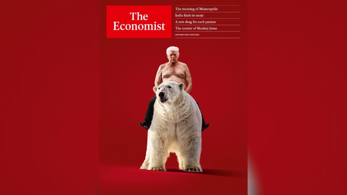 Revista The Economist publica Trump sem camisa montado em urso polar como capa
