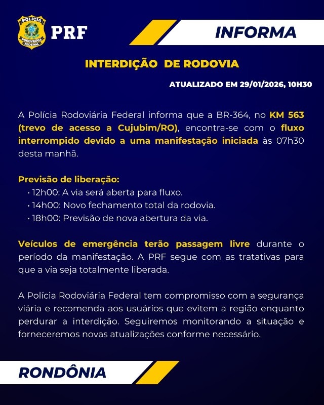 BR-364 segue bloqueada em Cujubim; produtores anunciam aberturas temporárias da via
