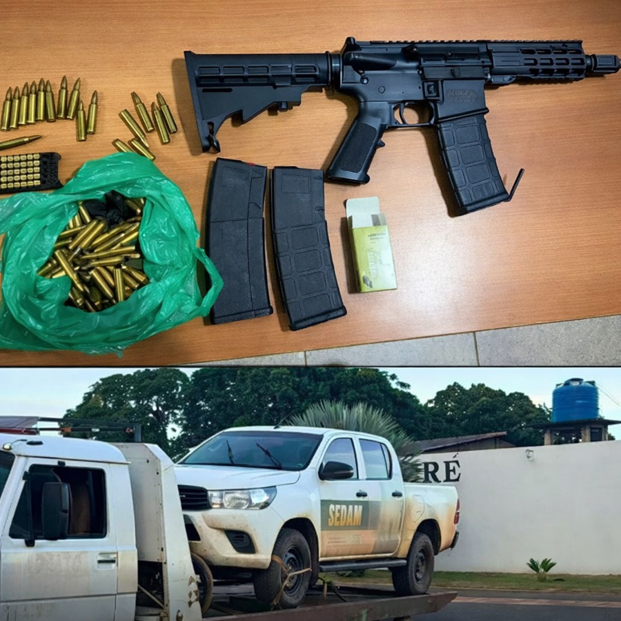 Ação integrada recupera veículos oficiais da Sedam e apreende fuzil na região de fronteira