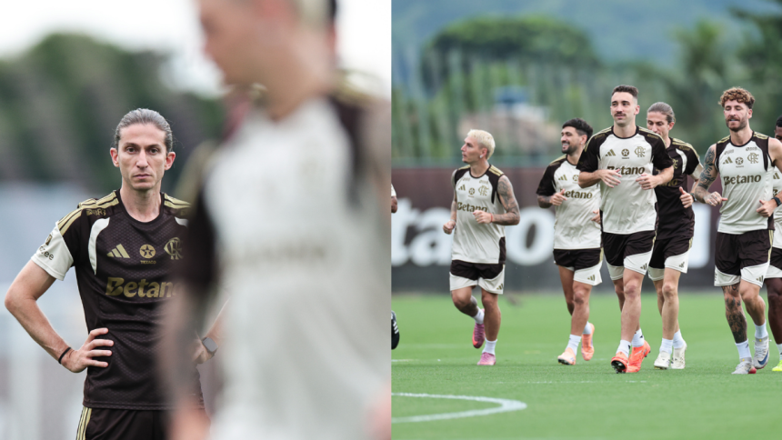Filipe Luís define time titular para jogo do Flamengo x Botafogo em treino deste sábado