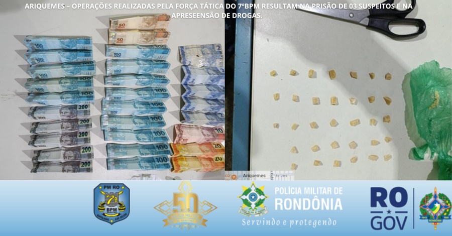 Força Tática prende três pessoas e apreende drogas em duas ações em Ariquemes