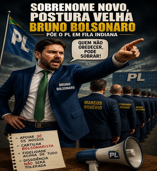 Sobrenome novo, postura velha, Bruno Bolsonaro  tenta mandar no PL pelo medo