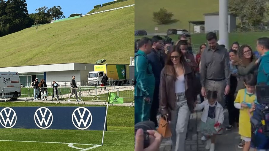 Esposa e filhas de Neymar e outros jogadores chegam de helicóptero à Granja Comary
