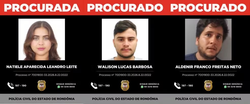 PC divulga identidade de três foragidos por execução de advogado e intensifica caçada em RO