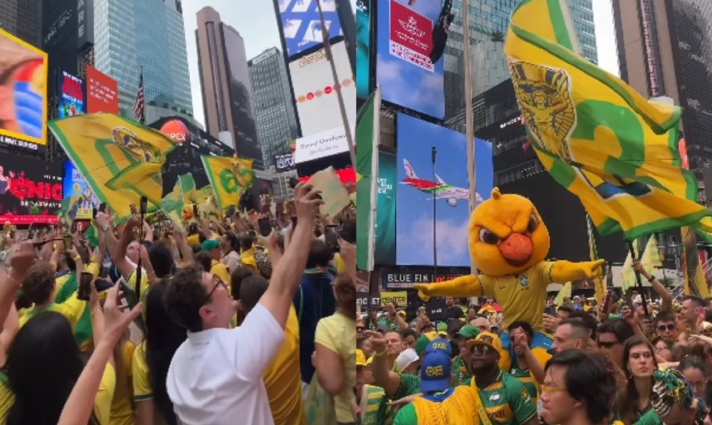 Brasileiros invadem Nova York para 1º jogo da Copa e impressionam imprensa mundial; assista