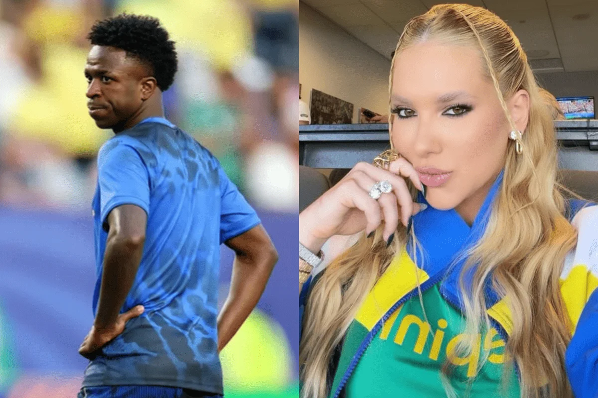 Com Virginia Fonseca no estádio, atacante Vini Jr. acena para arquibanca e agita a web