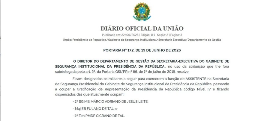 Governo nomeia "Fulano" e "Cicrano de tal" como assistentes do GSI de Lula