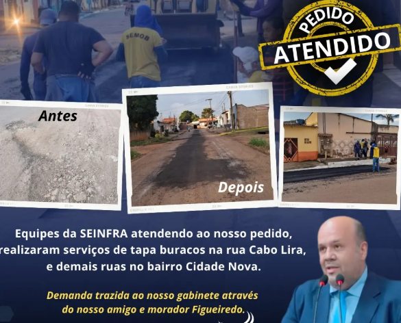 Vereador Dr. Júnior Queiroz acompanha operação tapa-buracos no bairro Cidade Nova