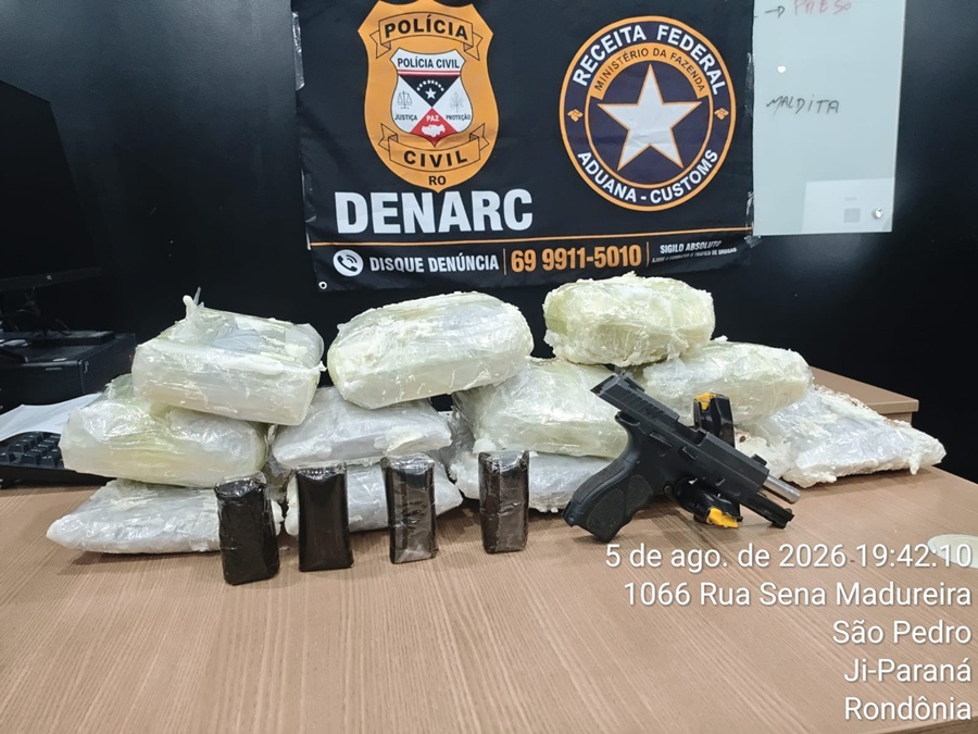 Polícia apreende 12 kg de skunk e pistola 9 mm em transportadora de Ji-Paraná