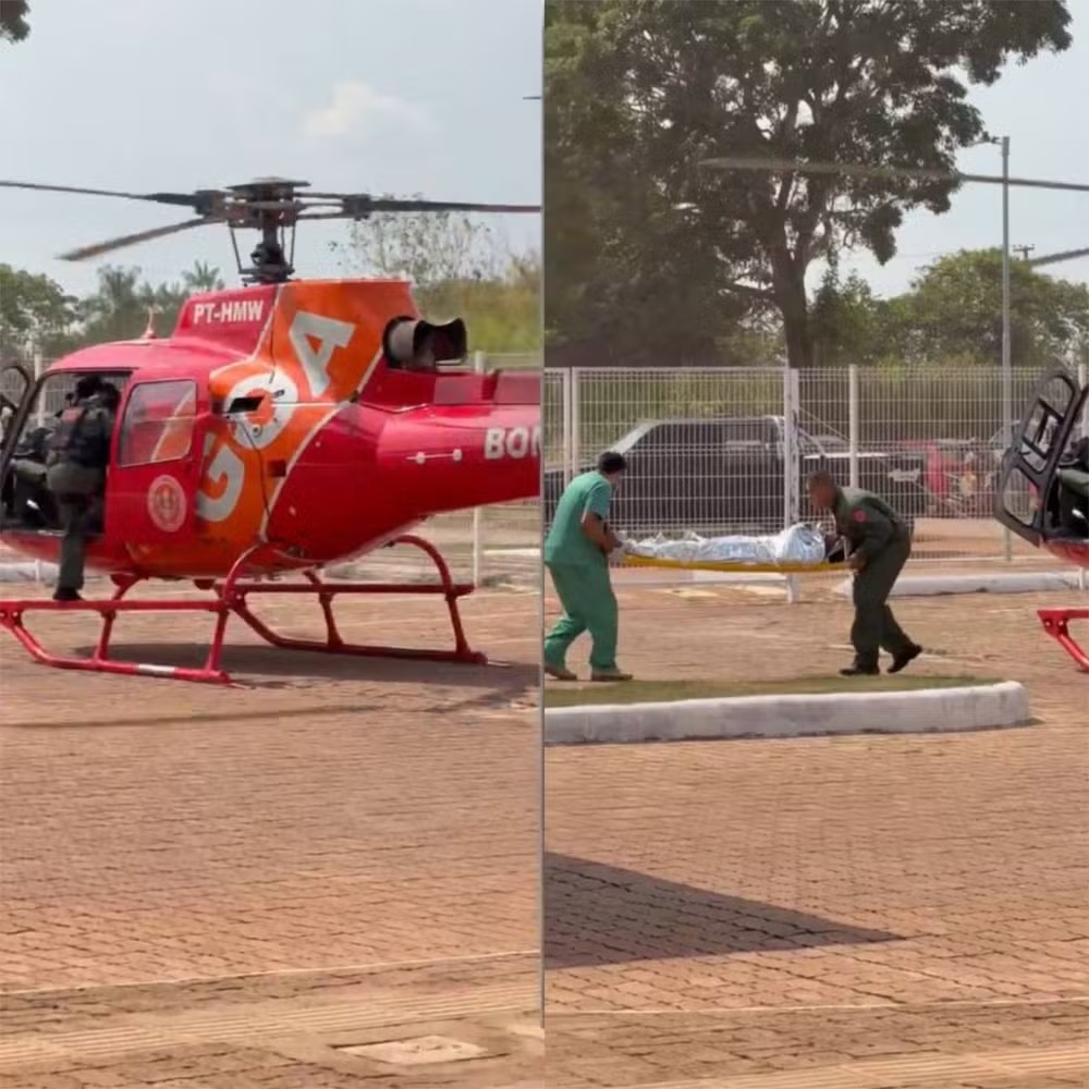 Jovem ferido por tiro é resgatado de helicóptero após seca impedir acesso por rio