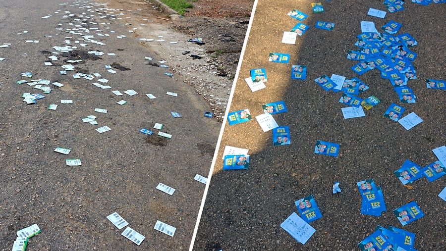 Derrame de santinhos toma frente da Escola Brasília durante eleições em PVH