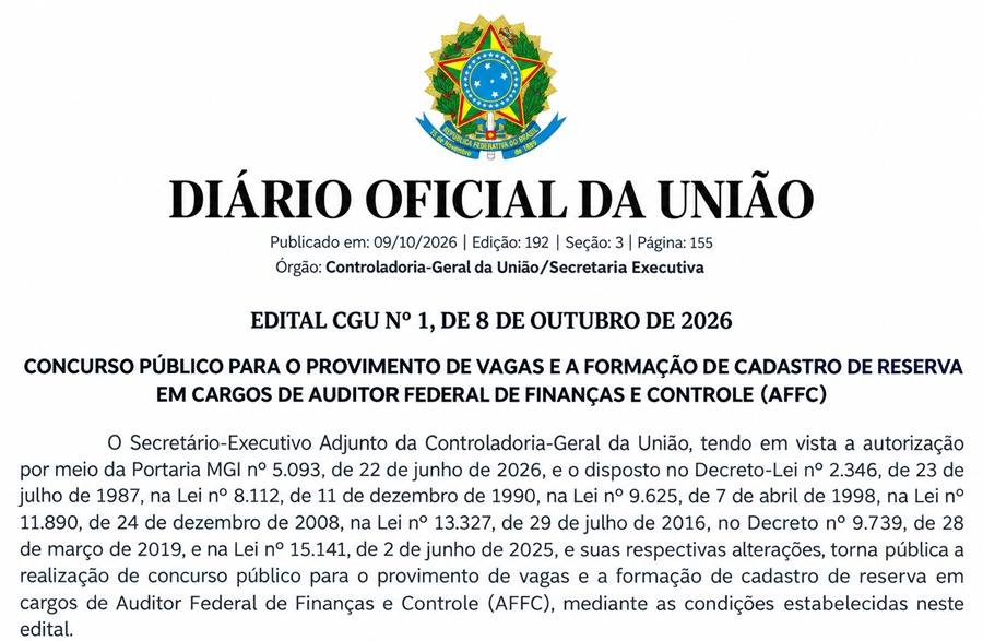 Concurso da CGU oferece salário de R$ 20 mil e vagas para Rondônia