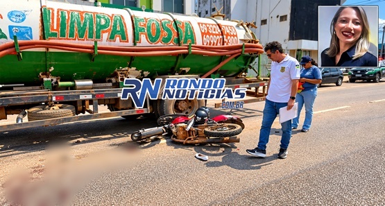 Mulher morre após cair de moto e ser atingida por caminhão limpa-fossa em PVH