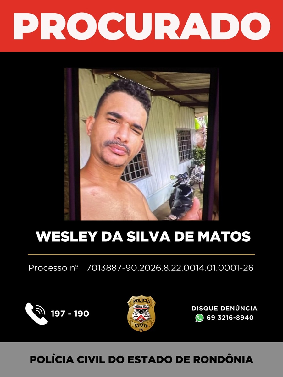 Polícia Civil procura foragido da Justiça investigado por crimes contra a vida em Vilhena