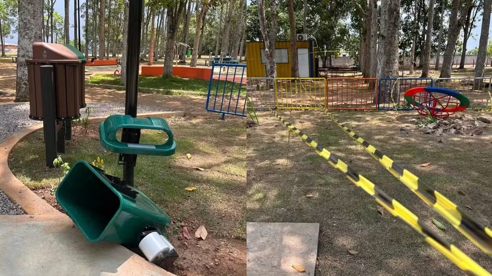 Parque recém-reformado é alvo de vandalismo e tem área interditada 