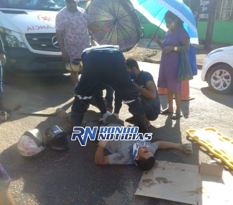 Passageiro de moto fica com fratura exposta após acidente 