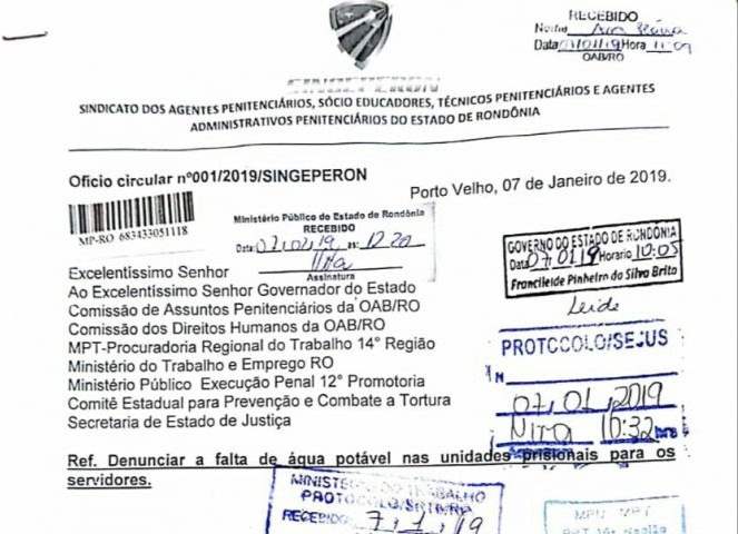 Providências: Singeperon denuncia falta de água para Agentes Penitenciários