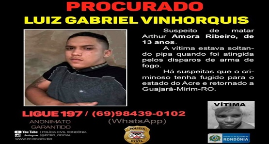  Polícia Civil divulga foto de assassino de adolescente de 13 anos