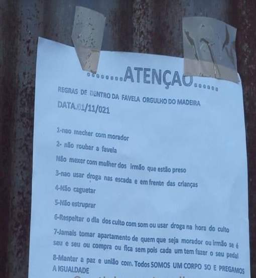 Facções espalham panfletagem no Orgulho do Madeira ditando regras de convivência