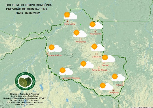 Confira a previsão do tempo para quarta-feira, 07 no estado de Rondônia
