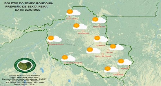 Confira a previsão do tempo para sexta-feira (22), no Estado de  Rondônia 