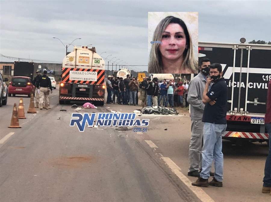 Mulher é arrastada por carreta e moto que pilotava pega fogo em acidente na BR-364