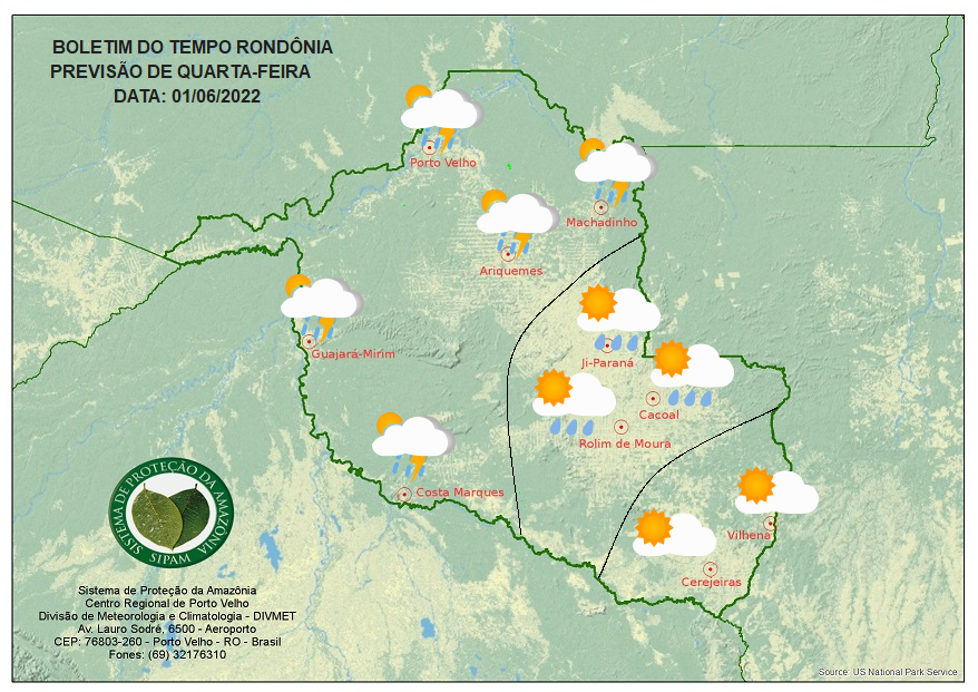 Confira a previsão do tempo para quarta-feira em Rondônia