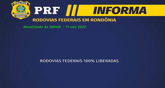 PRF afirma que 100% das rodovias federais em Rondônia estão liberadas
