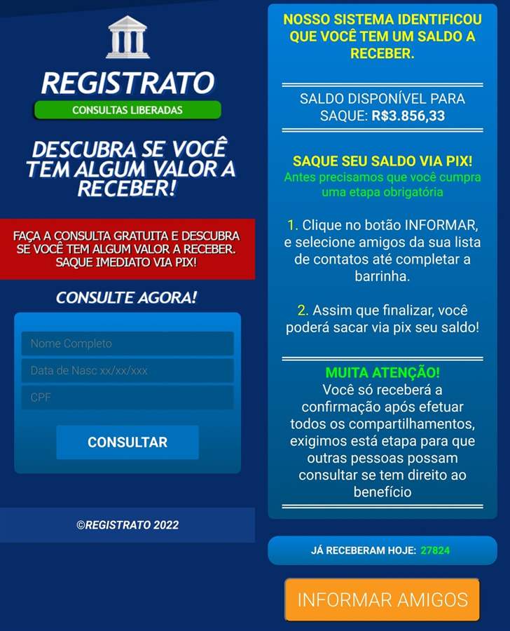 Site falso usa nome de sistema do BC para atrair usuários em busca de dinheiro esquecido