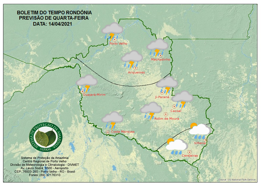 Confira a previsão do tempo para quarta-feira, 14 em Rondônia 