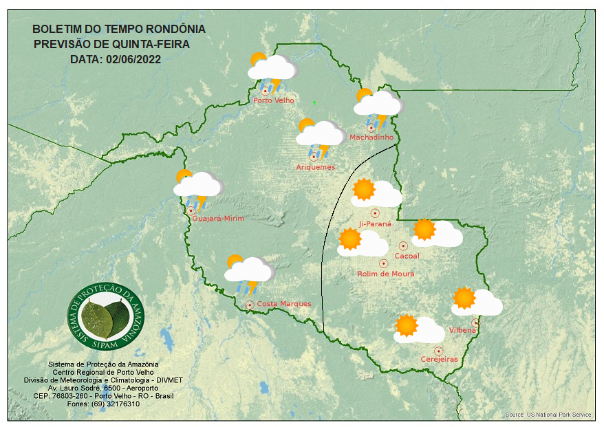 Confira a previsão do tempo para quinta-feira, 02 em Rondônia